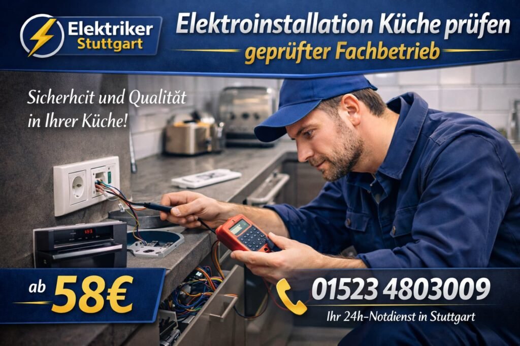Prüfung der Elektroinstallation in der Küche durch geprüften Fachbetrieb, professionelle Messung an Steckdose, ab 58 €