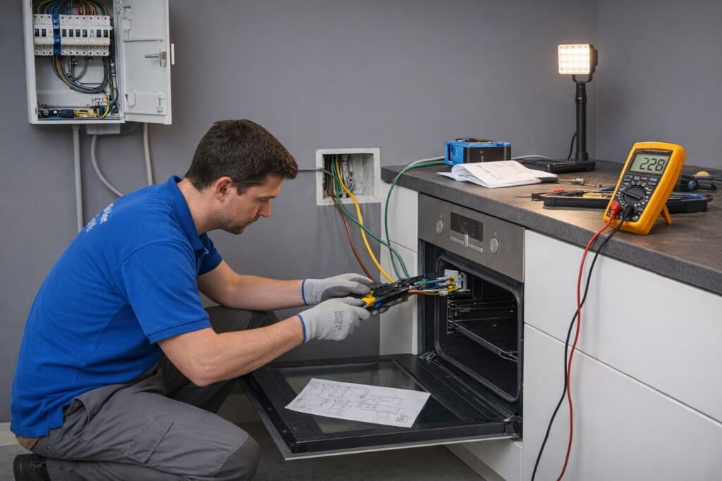Elektriker Stuttgart beim fachgerechten Ofenanschluss in moderner Küche