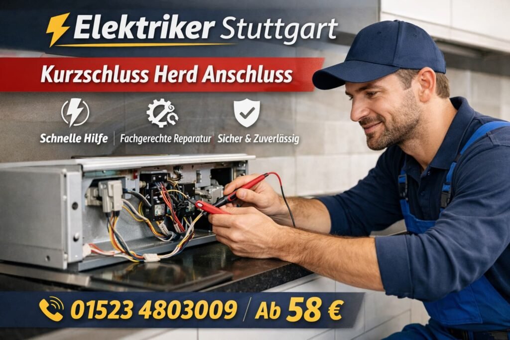 Elektriker Stuttgart repariert Kurzschluss am Herdanschluss in moderner Küche