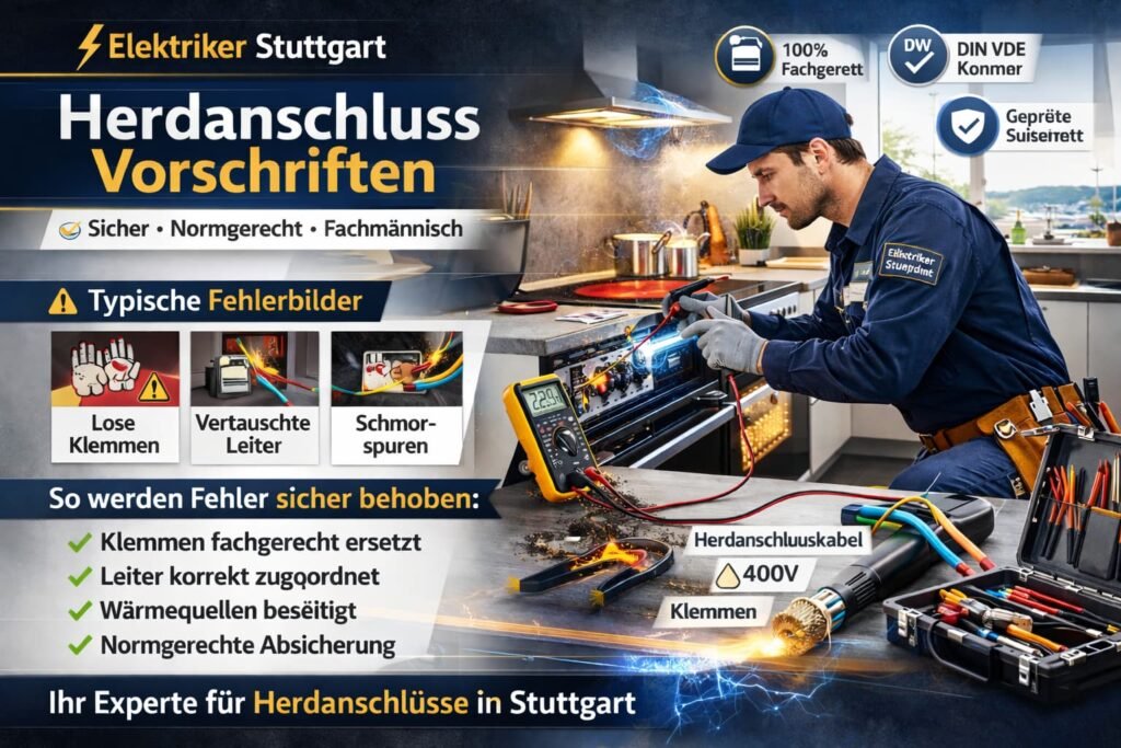 Elektriker repariert fachgerecht den Herdanschluss in der Küche.