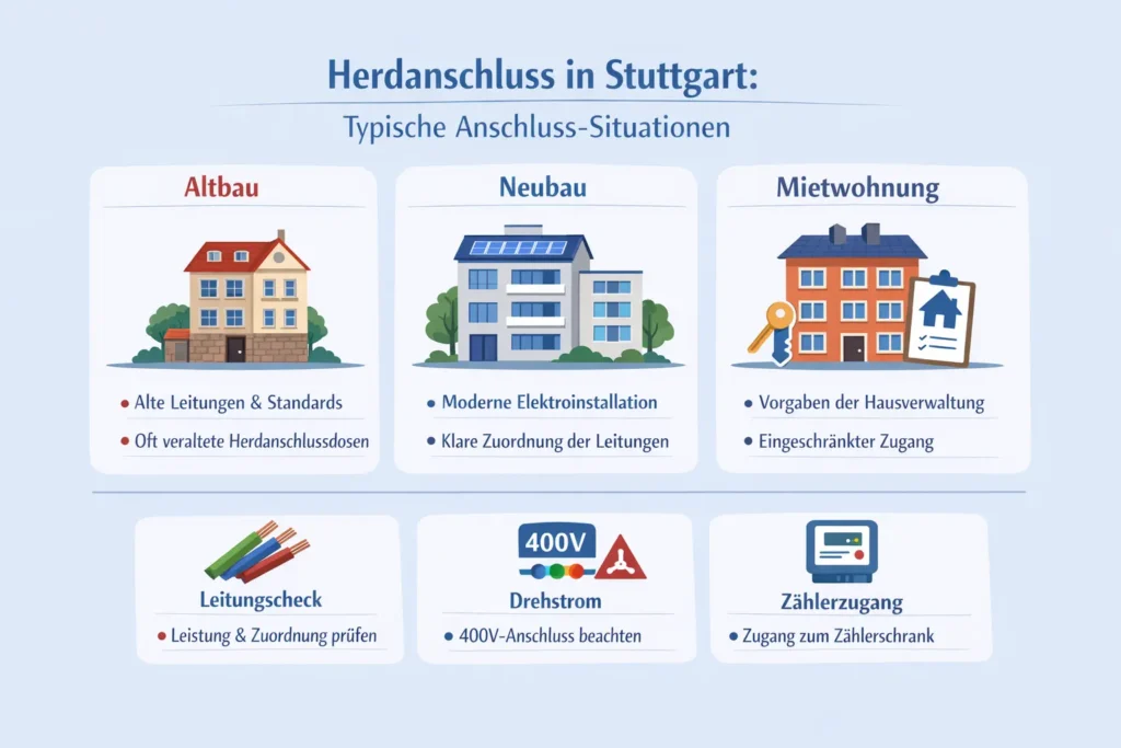 Altbau, Neubau, Mietwohnung: Welche Anschluss-Situation beim Herd ist typisch in Stuttgart?