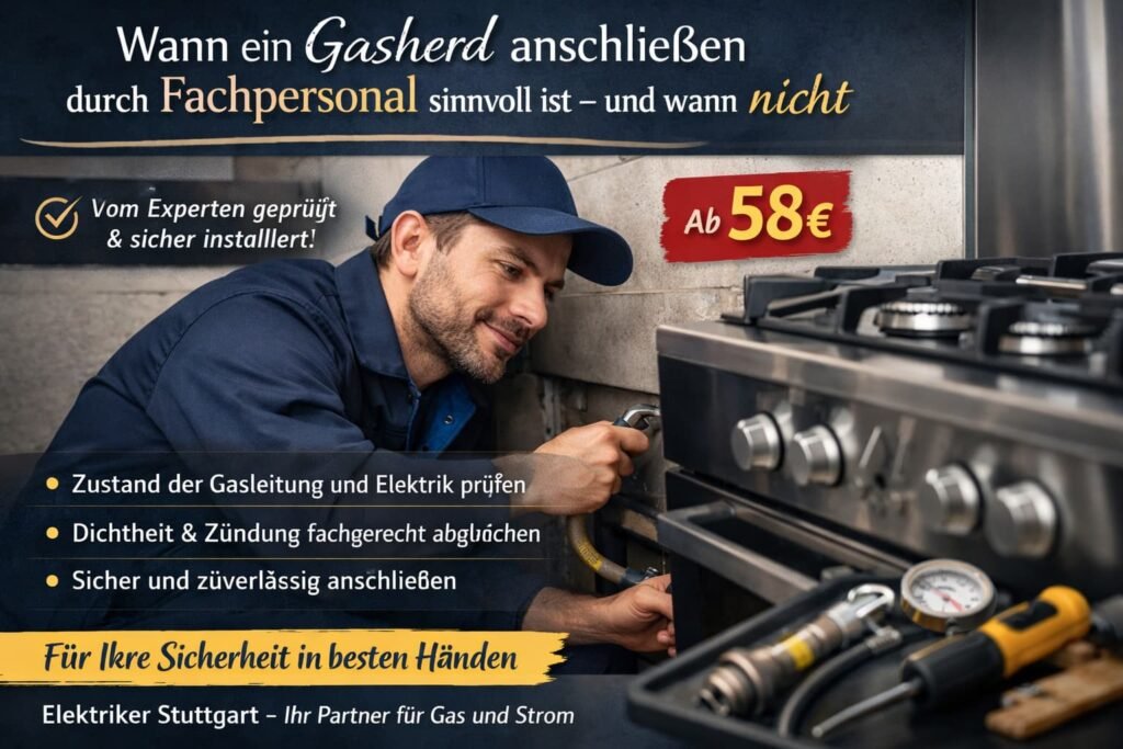 Techniker schließt Gasherd sicher an – professioneller Service ab 58€ in Deutschland