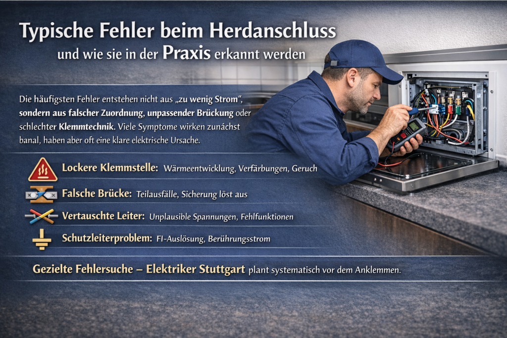 Elektriker prüft Herdanschluss fachgerecht und erkennt typische Anschlussfehler nach VDE.