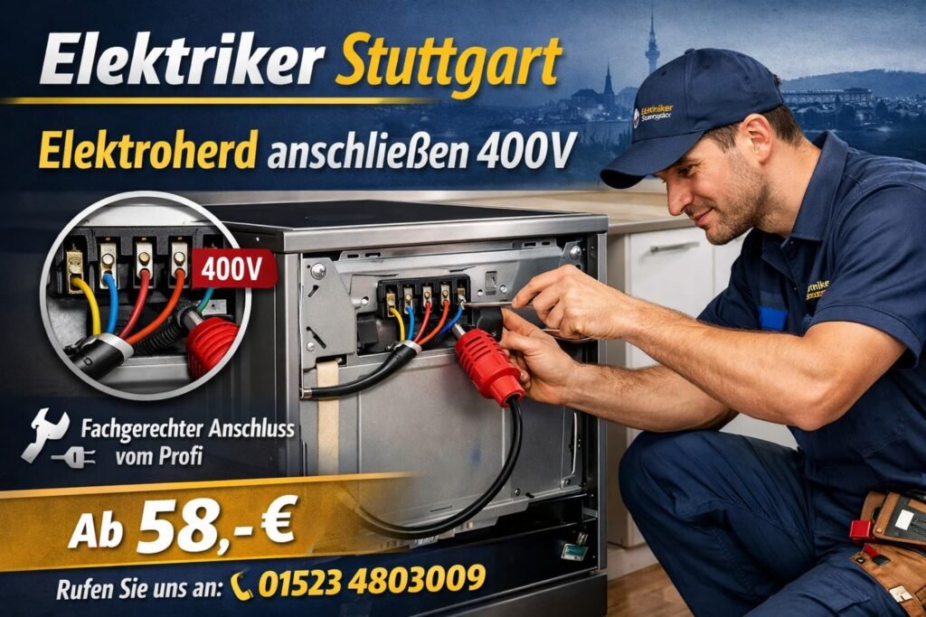 Elektriker Stuttgart schließt einen Elektroherd 400V fachgerecht an – Service ab 58 €