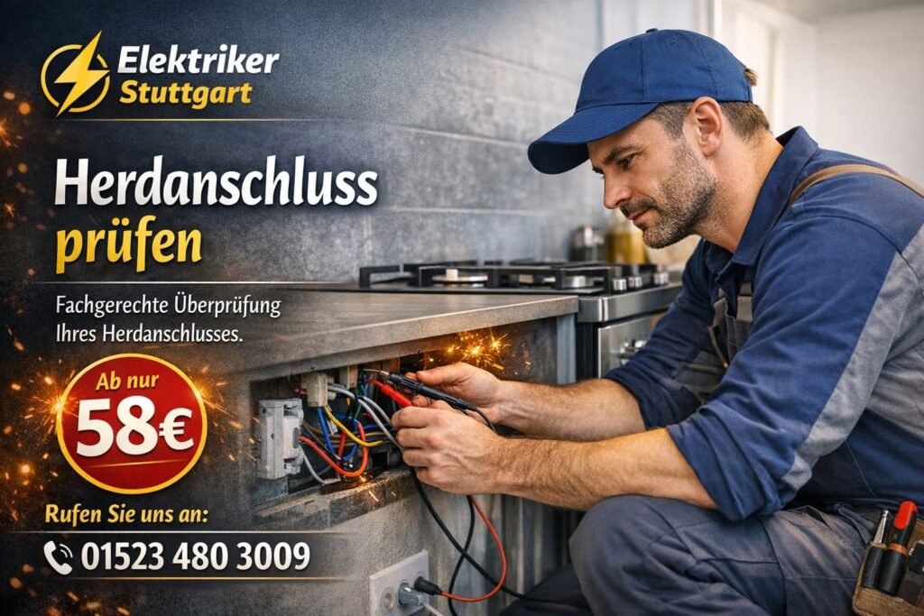 Elektriker Stuttgart prüft fachgerecht einen Herdanschluss in der Küche – Service ab 58 €