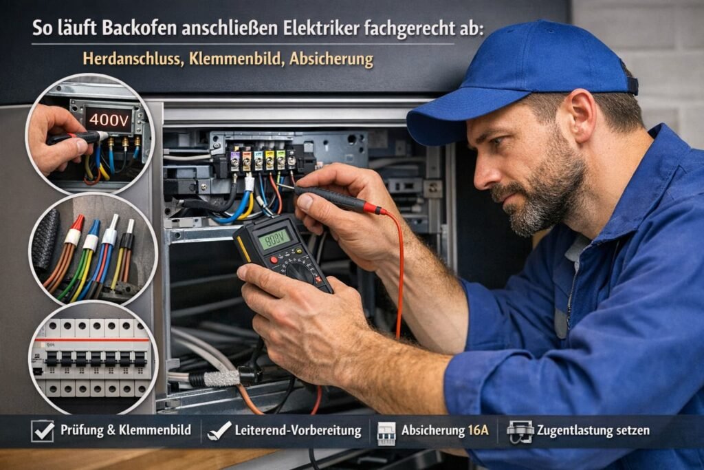 Elektriker schließt Backofen fachgerecht an – Herdanschluss, Klemmenbild und Absicherung erklärt