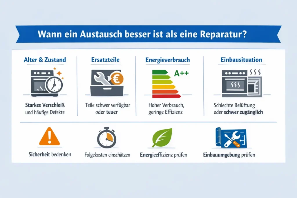 Wann ein Austausch sinnvoller ist als eine Reparatur – Alter, Ersatzteile, Energieverbrauch, Einbausituation