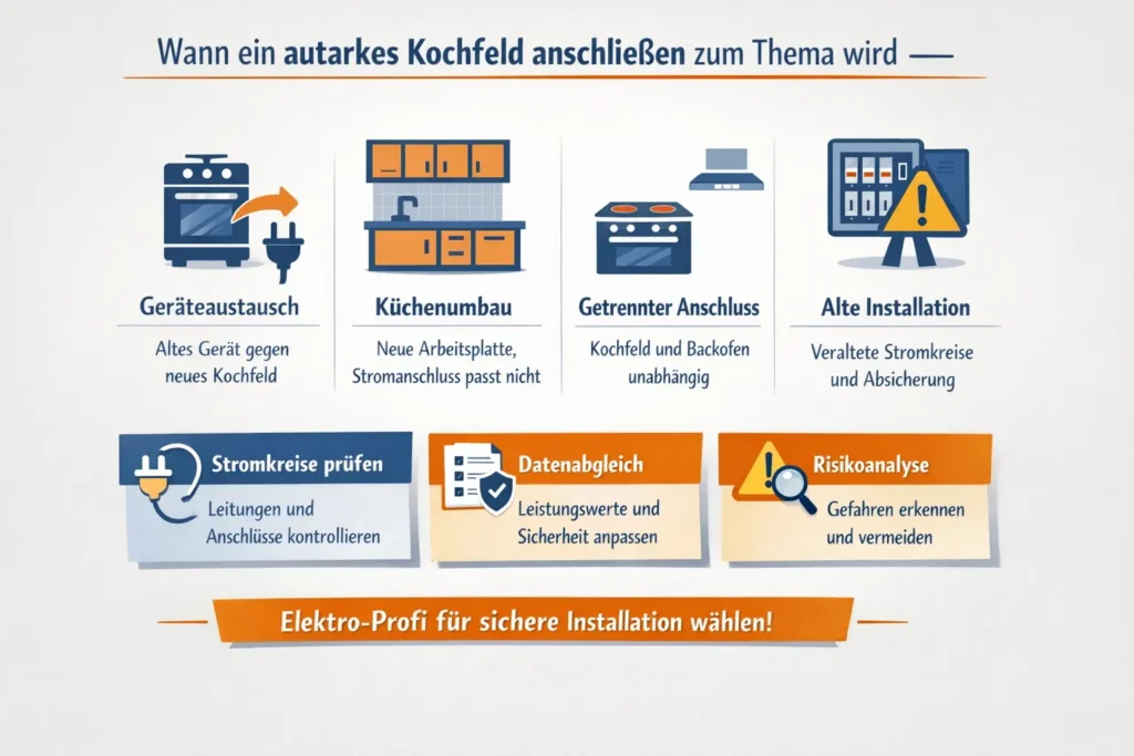 Wann ein autarkes kochfeld anschließen im Alltag zum Thema wird – typische Auslöser in Küche und Hausinstallation