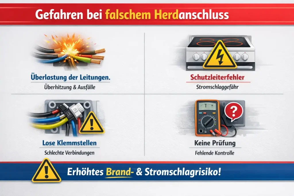 Welche Risiken entstehen, wenn der Herd falsch angeschlossen wird?