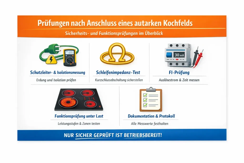 Welche Sicherheits- und Funktionsprüfungen nach dem autarkes kochfeld anschließen verpflichtend sind