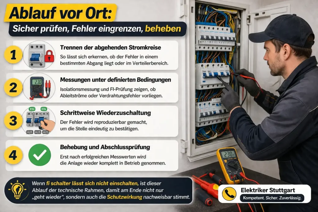 Ablauf vor Ort: Sicher prüfen, Fehler eingrenzen, beheben