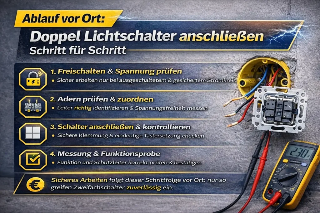 Ablauf vor Ort: doppel lichtschalter anschließen Schritt für Schritt
