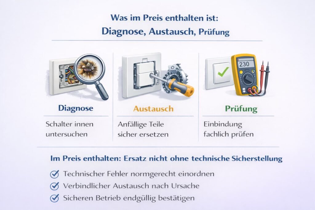 Was im Preis enthalten ist: Diagnose, Austausch, Prüfung